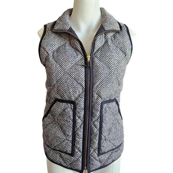 J Crew Womens Excursion Herringbone Printed Quilted Puffer Zip Front Vest Sz XXS - Picture 1 of 11